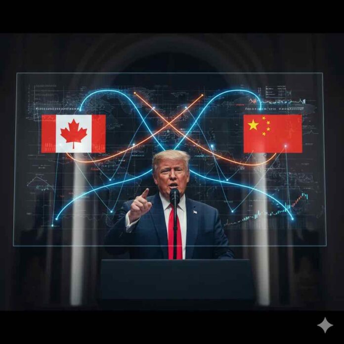 تهديدات ترامب: الرئيس الأمريكي يلوح برسوم جمركية 100% على كندا بسبب صفقات الصين